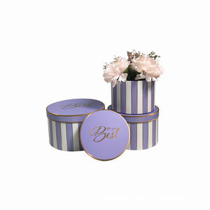 スタイリッシュなストライプ柄の丸型ギフトボックス3個セット、不滅の花ボックスパッケージギフトボックス - Product Image 4