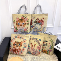 Sacs à provisions réutilisables à logo personnalisé avec broderie et impression d'animaux sacs fourre-tout à provisions à bandoulière lapin chat chien pour femmes