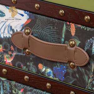 Cassettiera Vintage Stile Baule a 3 Cassetti, Cassettiera Contenitore <span class=keywords><strong>Imbottita</strong></span> con Stampa Tropicale Giungla e Maniglie in Pelle, Mobile Cassettiera - Product Image 6