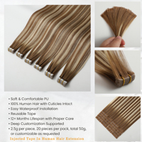 Extensions de cheveux humains injectées sans couture de haute qualité, couleur Balayage, double épaisseur, cuticules brutes alignées, cheveux vietnamiens