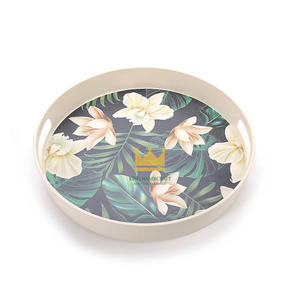 Plateau rond en fibre de bambou laqué, fait main, durable, coloré, écologique, pour servir les aliments lors des pique-niques, provenant d'un fournisseur vietnamien - Product Image 2