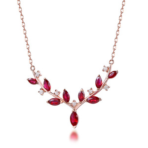 Commercio all'ingrosso di moda oro rosa 925 argento puro rosso gemma zircone collana ciondolo <span class=keywords><strong>gioielli</strong></span> da donna e da ragazza - Product Image 1