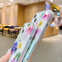 Coque de téléphone transparente en époxy scintillante avec fleurs séchées pressées, qualité supérieure, protection intégrale antichoc en TPU+PC