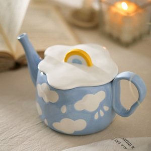 Cute cloud design ceramic teapot irregular coffee <b>cup</b> and <b>saucer</b> set hand painted porcelain tea set for women - Product Image 4
