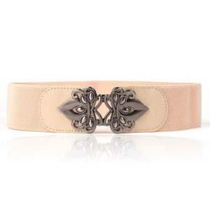 Cinturón de PU Negro para Mujer 2022 con Cintura Elástica Ancha y Hebilla Metálica de Flor, Cinturón Elástico para Vestido o Abrigo con Hebilla de Aleación - Product Image 3