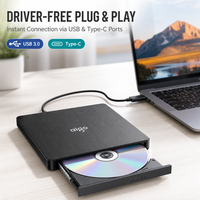 Drive CD DVD Eksternal Stabilitas Tinggi USB 2.0 Bertenaga Daya, Pembakar DVD-RW Kecepatan Tinggi, Re-Writer untuk Cadangan Data PC Laptop Harga Grosir