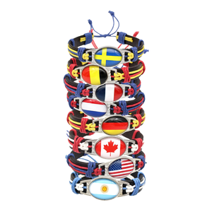 287 Countries Country Flag National Day Holiday Promotional Gifts Glass Cabochon Charm Adjustable Genuine <strong>Leather</strong> Cuff <strong>Bracelet</strong> - Product Image 3