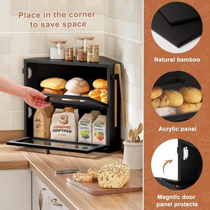 Bread Storage Box Double Layer Black With Handle For <b>Kitchen</b> Countertop Corner Storage - Product Image 4