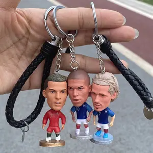 Plastic PVC Rubber Mini 3D C Ronaldo Football Ace Players Star Keychain Keyring Soccer Ball Superstars Footballer Key Chain Ring