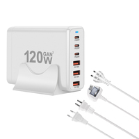 Stasiun Pengisian Daya Meja Terlaris 120W 6-in-1 GaN Type-C PD Pengisi Daya Cepat Desktop untuk Beberapa Perangkat