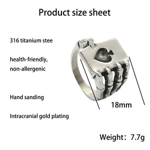 Skeleton Hand <b>Playing</b> <b>Card</b> Ring Silver Stainless Steel Heart Shape Punk Men's Jewelry Party Fashion Ring 26032 - Product Image 4