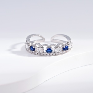 custom plata 925 <b>sterling</b> <b>silver</b> Sapphire Round Brilliant Cut Wedding engagement <b>adjustable</b> colorful zirconia gold plated <b>rings</b> - Product Image 3