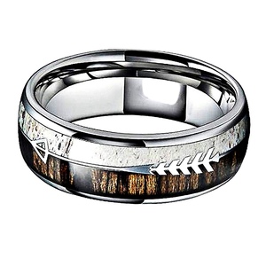 SZ CHENG JEWELERS Vogue joyería tungsteno banda anillo 8MM cúpula ciervo asta <span class=keywords><strong>Koa</strong></span> madera y flecha con incrustaciones hombres anillos de boda - Product Image 2