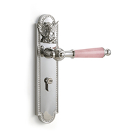Poignée de porte de luxe en cristal rose avec relief d'ange, serrure à mortaise silencieuse pour chambre à coucher