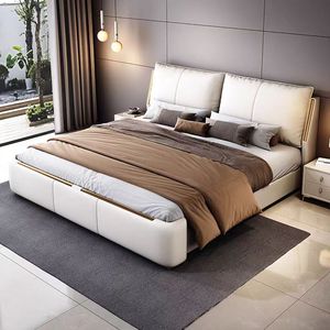 Barato Luz de lujo estilo Post Modern Villa nórdica doble la cama moderna minimalista cuero cama conjunto de muebles para Hotel - Product Image 4