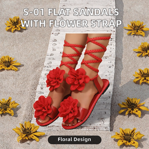 Flat Beach Shoes Lace-up Weaving Strap New Large Flower Summer Versatile Comfortable Sandals High Quality - Product Image 2