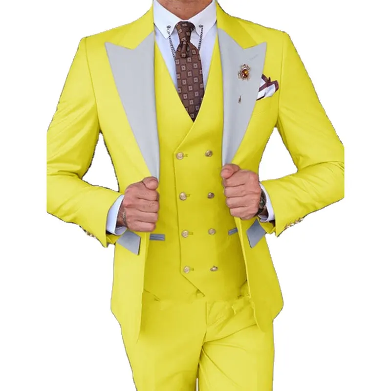 2022 Classic Peach Groom Tuxedo Groomsmen Gold Buttons Shawl Lapel Vest Men Suit Wedding Men's Blazer Costume 50%