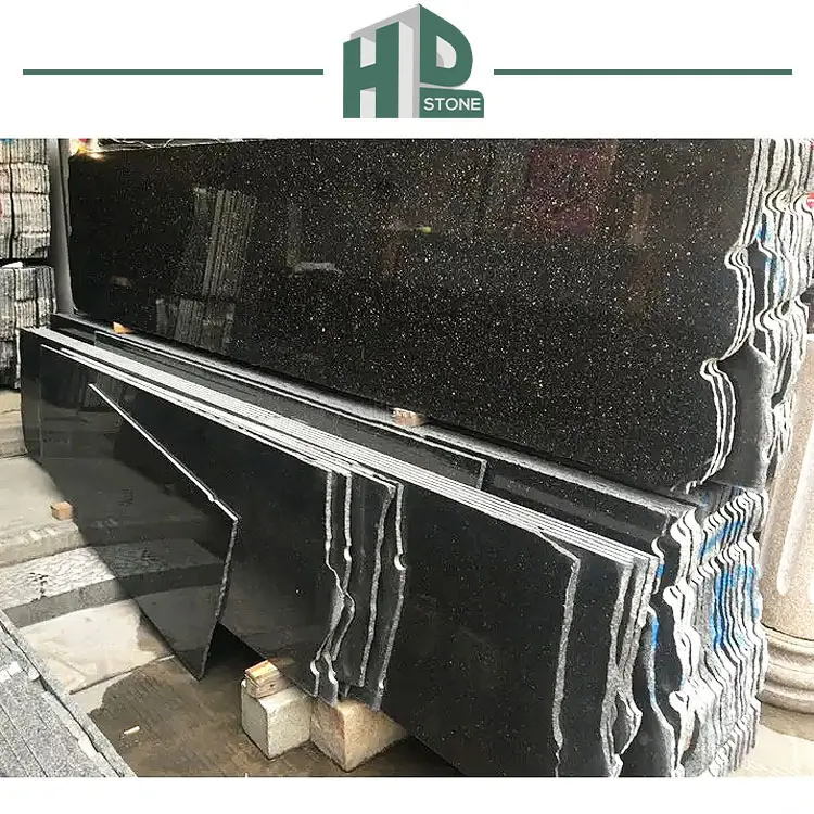 Đá Granite đen tự nhiên đánh bóng đen Galaxy Granite nửa Tấm Đá Granite Đen cho bàn