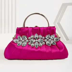 2023 High Quality Rhinestone Party Evening Bag Purse silk feel Evening Clutches