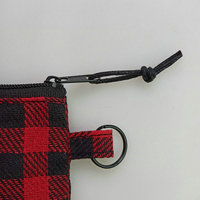 Bolsa con Cierre de Cremallera a Cuadros Rojos y Negros Personalizada con Parche de Cuero PU Grabado, Monedero Pequeño para Regalo Promocional