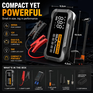เครื่องจั๊มพ์สตาร์ทรถยนต์แบบพกพา 12V ความจุสูง พร้อมพาวเวอร์แบงค์ แบตเตอรี่สำรองฉุกเฉินอเนกประสงค์สำหรับรถยนต์ - Product Image 2