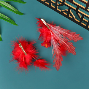 2025 New Original Design Handmade Tang Style Hanfu Headdress with <b>Large</b> Red Sparrow Feather Hair <b>Ornament</b> - Product Image 3
