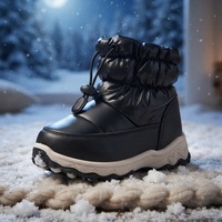 EDUBA Bottes d'hiver unisexes pour enfants, à enfiler, hauteur cheville, doublure en peluche, semelle extérieure antidérapante en PVC, blanc et noir, taille standard