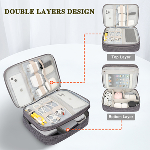 Elettronica Travel Organizer accessori elettronici a doppio strato custodia per caricabatterie, telefono, auricolare - Product Image 4