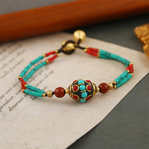 Boho Style Retro <strong>Nepal</strong> Bead Turquoise Stone Beaded Bracelet Handmade Rope Bracelet for Women and Girls - Product Image 4