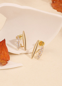 2024 Unisex Trendy 14K Gold Plate Geometric Crystal Stud <b>Earrings</b> Minimalist Double Line Design Zircon Weddings Anniversaries - Product Image 5