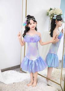 Robe sirène Ariel pour enfants, design queue de poisson, costume d'Halloween, tenue de bal, fabriquée avec un nouveau tissu - Product Image 3