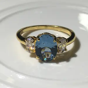 Hot Selling Jewelry 925 Sterling Silver Ring Oval Cut Peridot Aquamarine Gemstones Three Stones Ring Designs