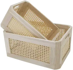 Настольная корзина для хранения, деревянная бамбуковая корзина, ящик для офиса, деревянная корзина для хранения