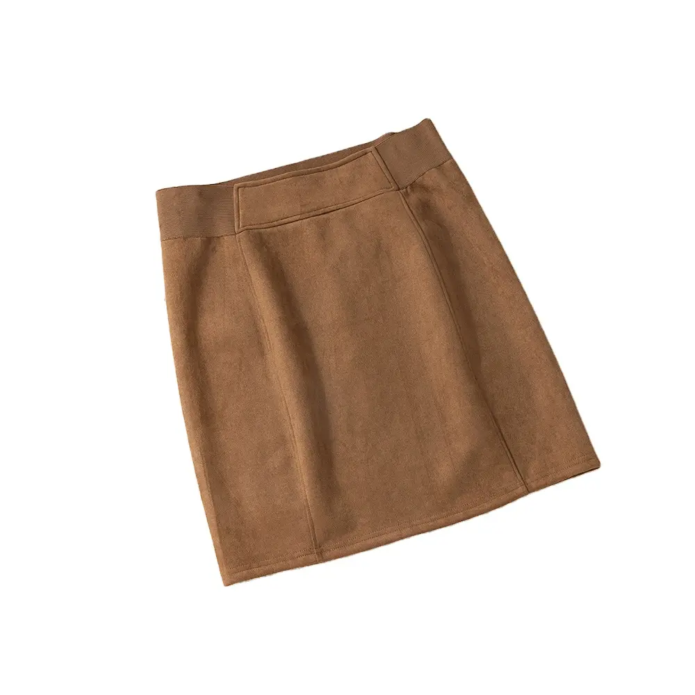 European Style China Manufacturer Office Lady Women Solid Suede Wear Package Hip Midi Pencil Knitting Skirt