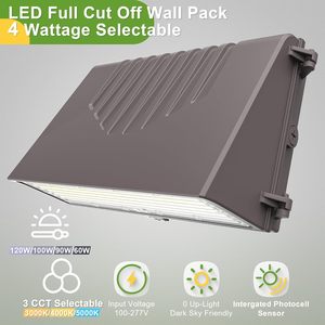 Full Cut Square Aluminum <b>LED</b> Wall Pack <b>Light</b> 60W Adjustable Power 2700K/4000K/5000K Optional Photocell <b>Sensor</b> Waterproof Garden - Product Image 2