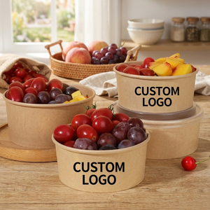 Bol à salade jetable en papier kraft avec logo, récipient alimentaire anti-fuite pour la restauration, emballage écologique - Product Image 1