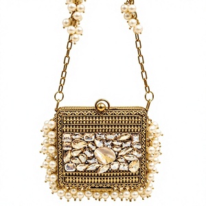 Elegant Crystal <b>Pearl</b> Square Frame Evening Purse <b>Bag</b> Lightweight Metal Chain Strap Flap Closure Sparkling Party Accessory - Product Image 4