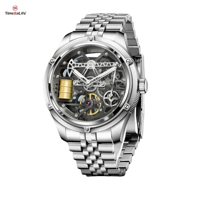 OEM Custom Manufacturer Oil Pump Oil Well Industrial Style Stainless Steel Skeleton Automatic Mechanical Wristwatch