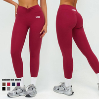 Leggings de yoga élastiques pour femmes, taille en V, couleur nude unie, anti-roulement, longueur cheville, extensibles dans quatre directions