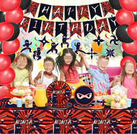 Kit de Fournitures pour Fête d'Anniversaire Thème Ninja : Bannières Suspendues, Spirales en Aluminium, Assiettes en Carton, Gobelets, Serviettes, Nappes, Couverts et Vaisselle Jetable