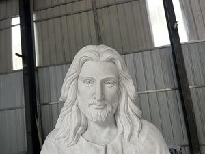 <b>White</b> Marble Stone Life Size Jesus Christ Figurine Religious and Sheep on a Park Jesus Christ Life Size Jesus on a - Product Image 3