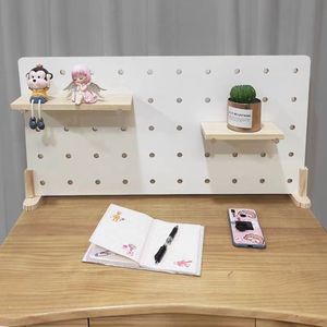 Wooden Pegboard Vertical <b>Desktop</b> Storage Rack No Drill Office Organizer 30x60cm Standing Type Rectangle Display <b>Shelf</b> - Product Image 4