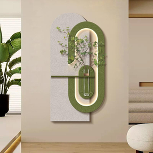 Decorazione per Ingresso e Soggiorno, Arte Murale 3D in Arenaria, <span class=keywords><strong>Grande</strong></span> Opera d'Arte con Piante Verdi Simulate, Dipinto Moderno con Illuminazione LED - Product Image 3