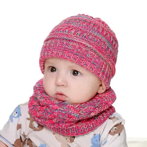 قبعة الشتاء الطفل مع وشاح الصلبة عادي محبوك قبعة تدفئة الشتاء للأطفال
