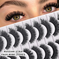 10 Pares de Pestañas Postizas de Visón Sintético, Voluminosas y Dramáticas en 3D, con Banda Negra Suave, para Maquillaje de Escenario y Fiesta LD28