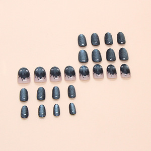 OEM ODM-Faux ongles ronds en œil de chat bleus à presser-Logo personnalisé de marque privée Douceur asiatique pour les doigts Paquet de faux ongles artificiels - Product Image 2