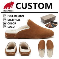 Mules d'intérieur et d'extérieur en daim personnalisables avec logo, doublure en fourrure chaude, à enfiler, bout fermé, pour femme, décontractées, en coton, pour l'hiver