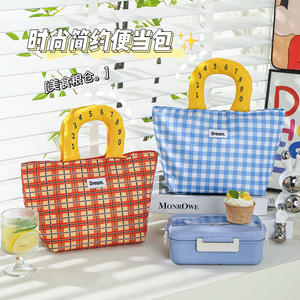 Bolsa de almuerzo con aislamiento, portátil, de aluminio grueso, impermeable, para estudiantes, trabajadores de oficina, a cuadros azules, a cuadros naranjas - Product Image 1