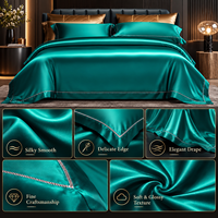 Parure de lit 4 pièces en soie de mûrier 100 % naturelle, vert paon, housse de couette, drap plat, taies d'oreiller, personnalisable OEM ODM pour maisons et hôtels