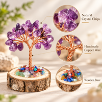 Arbre à Monnaie en Cristal Naturel, Mini Ornement, Base en Bois, Pierre Précieuse Faite à la Main, Décoration de Bureau Feng Shui
